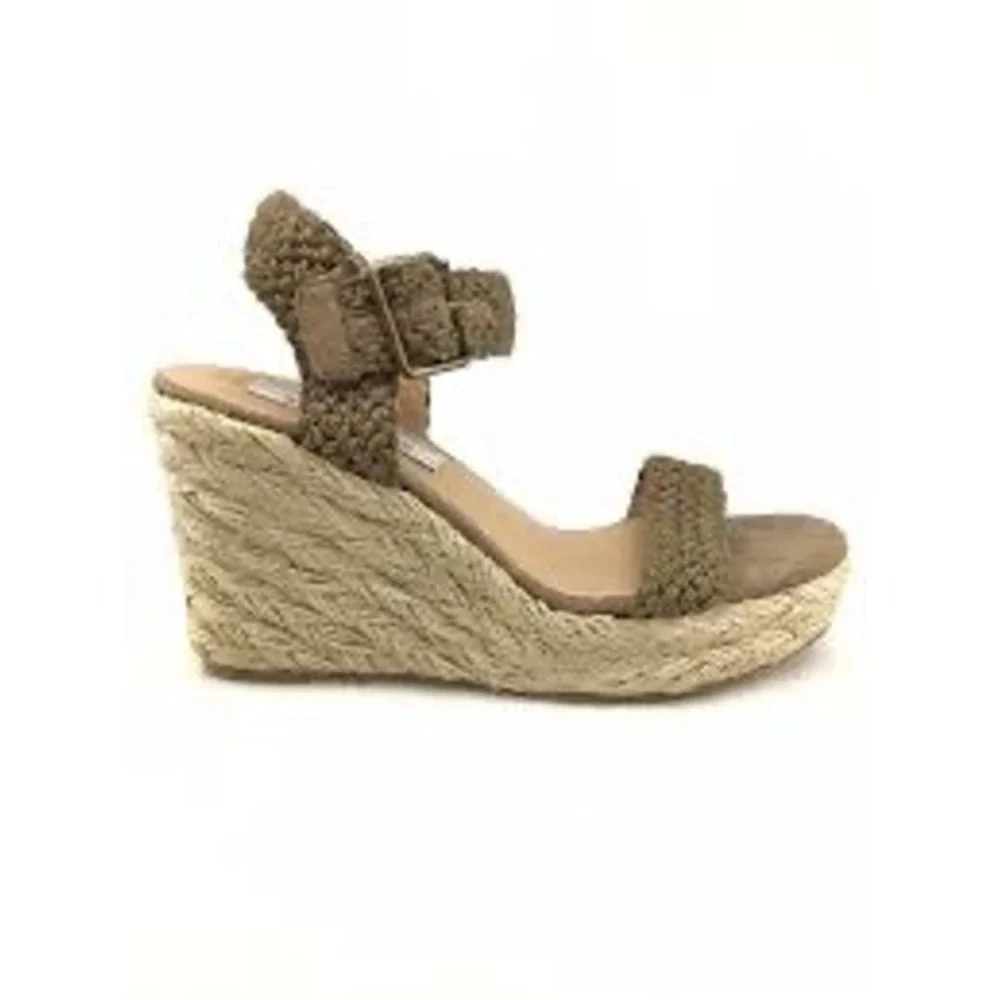 Steve Madden Brussel Olive Green Braided Espadrille Wedge Sandals Womens 8M‎